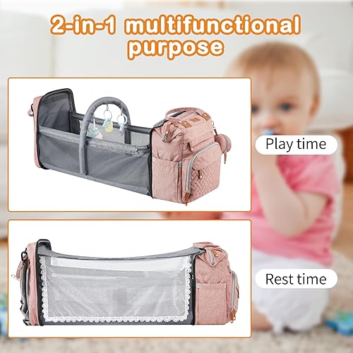Miniatura 2 de FXXWJP Mochila para pañales, diseño impermeable, capacidad de 5.3 galones, puerto USB, regalo ideal para bebés de 0 a 24 meses, Rosado, Moda