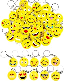 100Pcs Emoji Keyrings, 10 Pattern Emoji Mini Key Chain Emoticon Keyring Decoration for Children Birthday Party Favours Party Bag Fillers (3.5cm x 8.5cm)