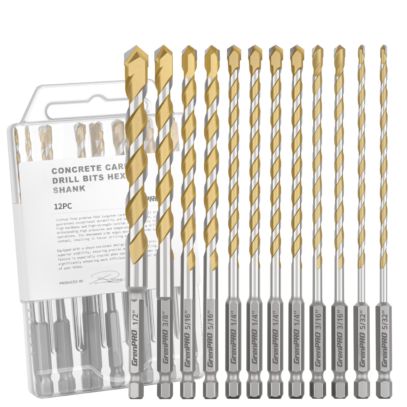GRENPRO Concrete Drill Bit Set - 12 Pcs -1