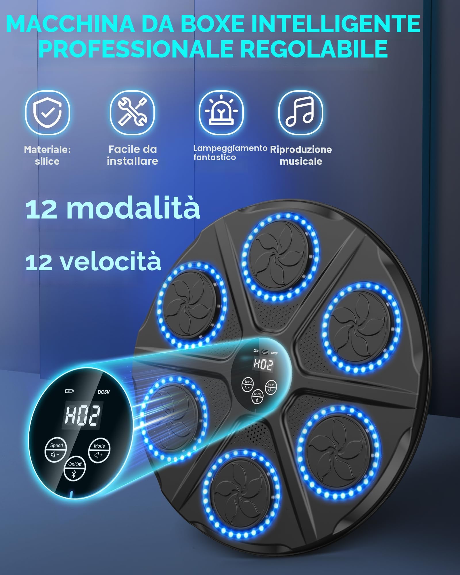 Music Boxing Machine, LED Electronic Bluetooth Smart Music Box Machine 12 modalità e 12 velocità, Real Boxing Experience Includes Boxing Gloves Boxing Wall Mount Machine Gift for Adults And