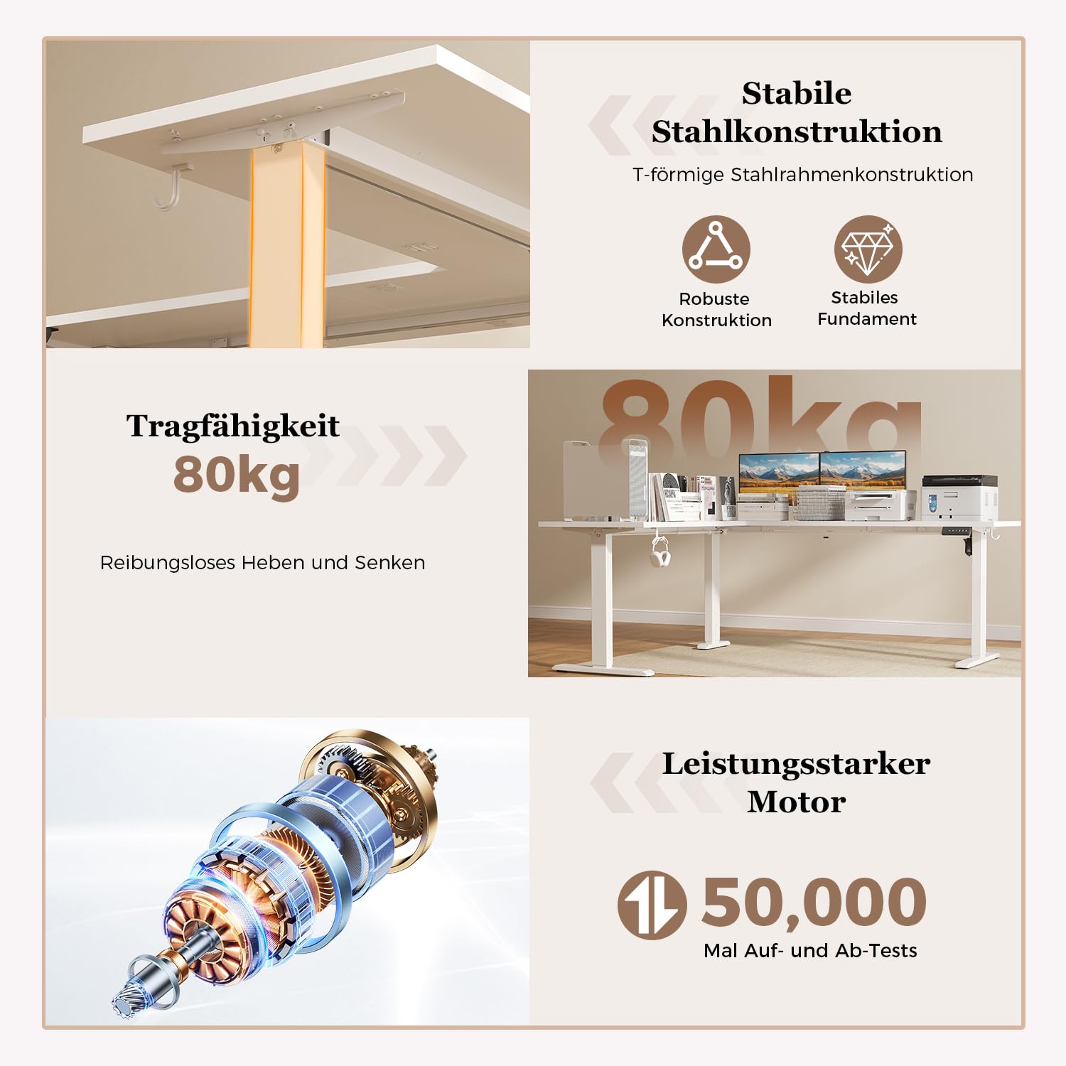 Klicelor L-förmiger Elektrischer Schreibtisch Höhenverstellbar, 160 x 140 cm L Form Stehschreibtisch mit 3 Memory-Funktionen und Antikollisionstechnologie, ergonomischer Computertisch, Weiß