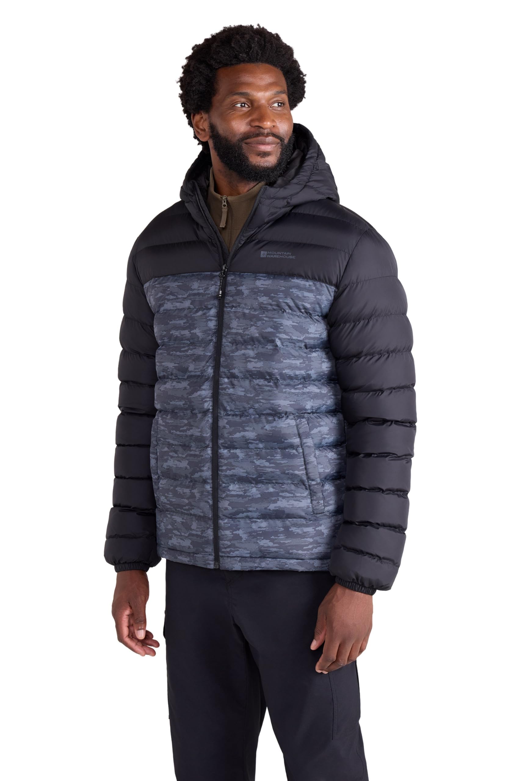 Mountain Warehouse Season Mens Padded Jacket - Water Resistant Puffer Coat, Lightweight, Lab Tested to -30C, Microfibre Filler - Spring Summer, Travelling, Walking Monochrome S