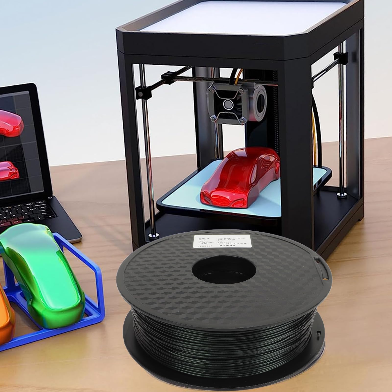 Materiał do drukowania 3D w kolorze zielonym PLA. Materiał eksploatacyjny do drukarek o wysokiej przyczepności do różnych zastosowań