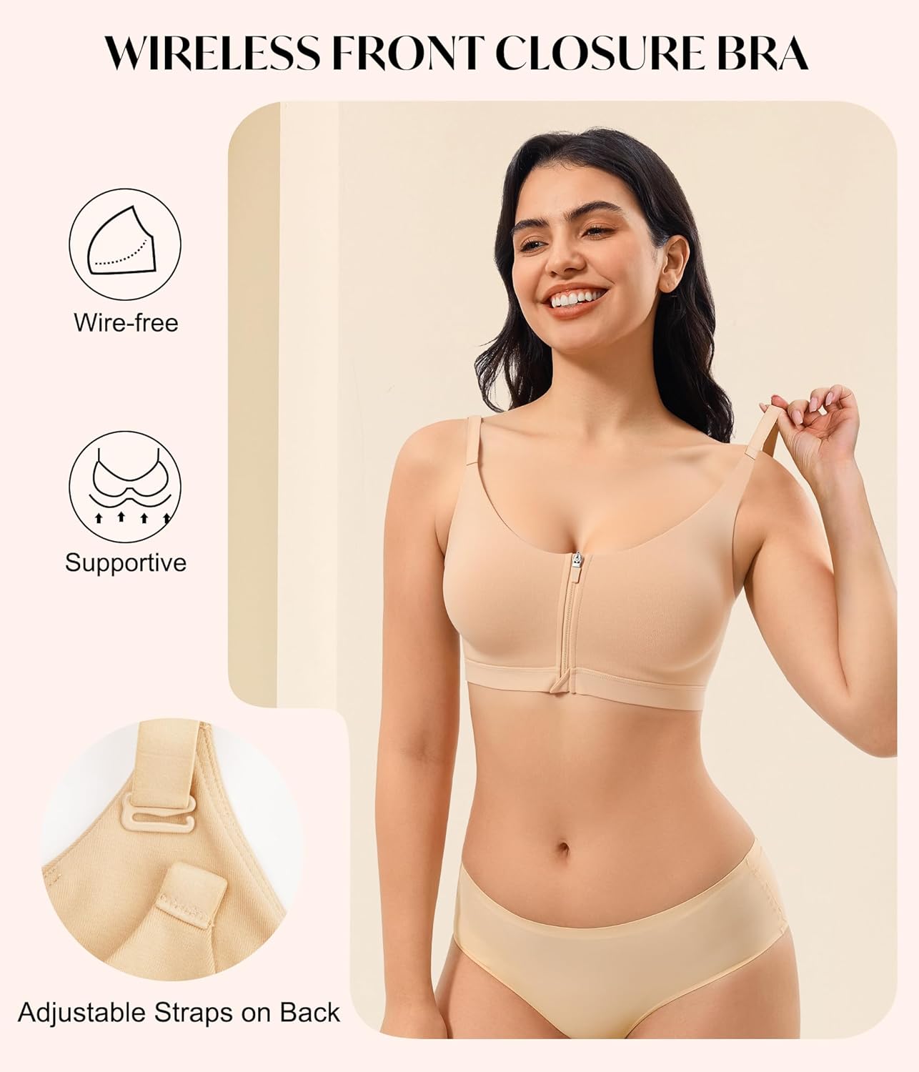 CYDREAM Womens Zip Front Closure Bra Wireless Support Comfort Full Coverage Back Smoothing No Underwire Bralettes - Image 2