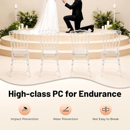 Miniatura 3 de Juego de 4 sillas Napoleón transparente, silla acrílica, sillas de comedor de plástico moderno, sillas de cristal transparente sin brazos para boda,