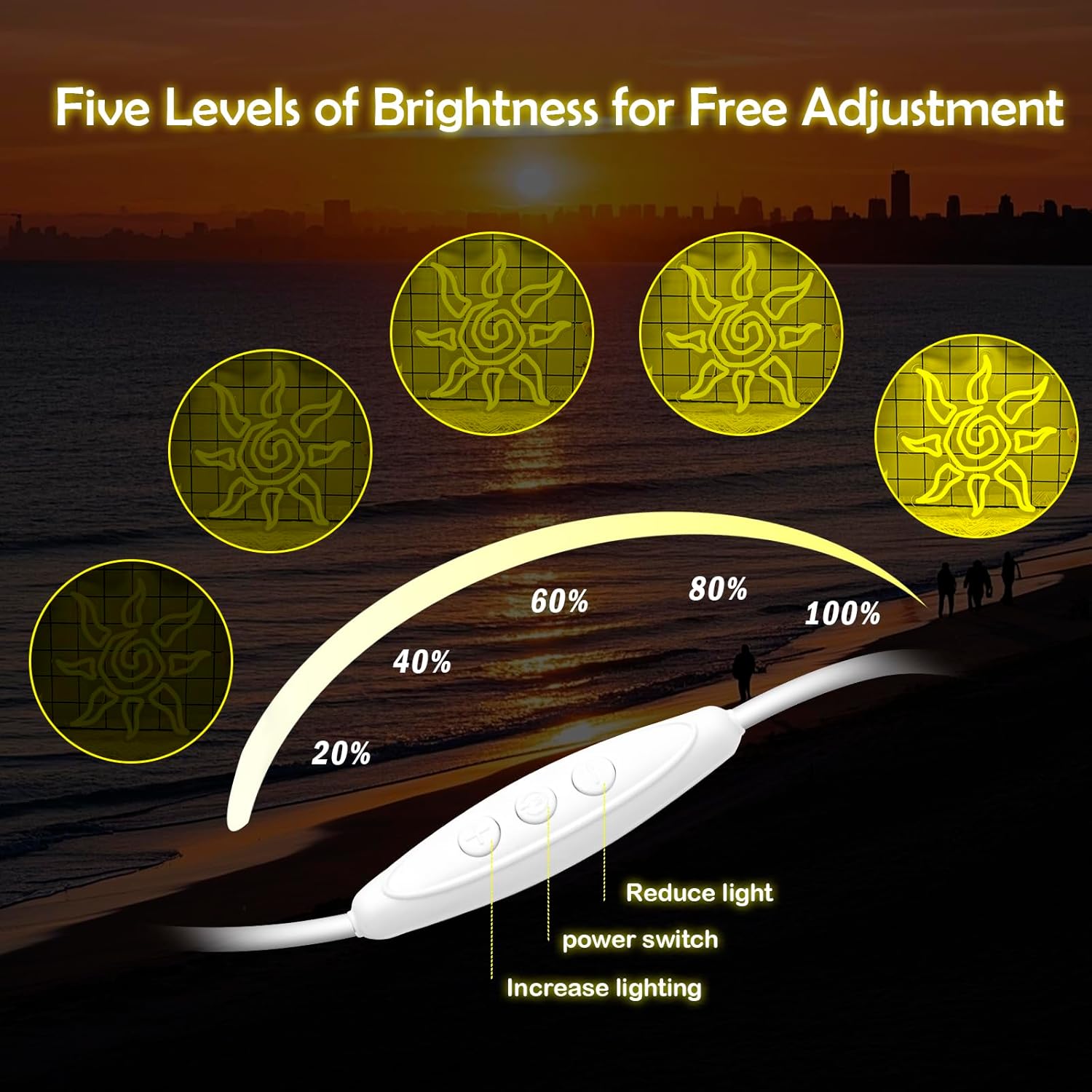 Sun Neon Sign, Dimmable Yellow Sunburst LED Neon Lights for Boho Wall Decor, Meditation Room, Game Room, Bar, Man Cave, Living Room, Aesthetic Home Neon Wall Art