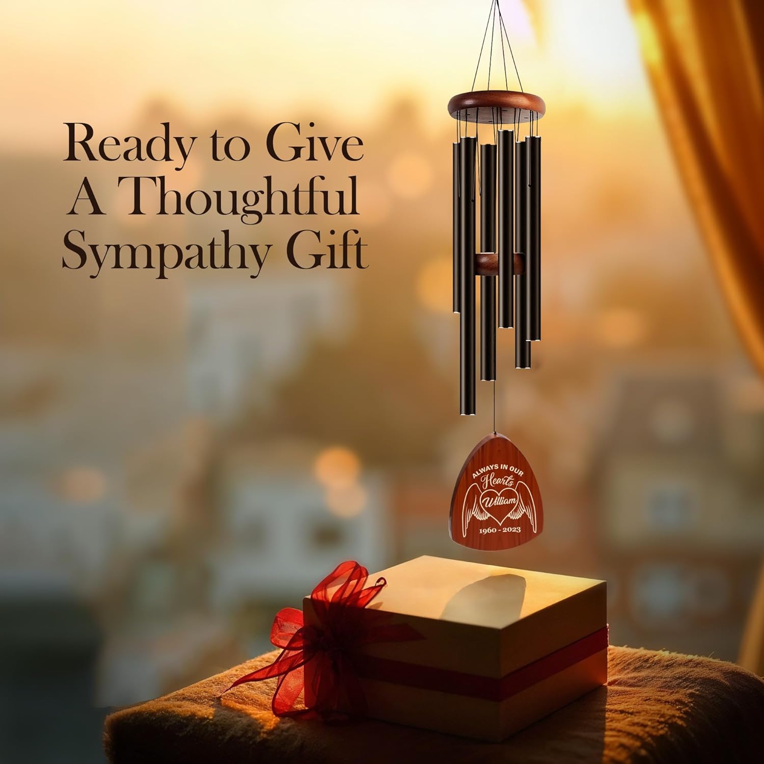 Personalized Memorial Wind Chimes with Custom Name, Engraved Wind Chimes for Outside Deep Tone, Wooden Engraved Memorial Loss of Brother, Sister, Loved One, Personalized Sympathy Gift Loss of Parents
