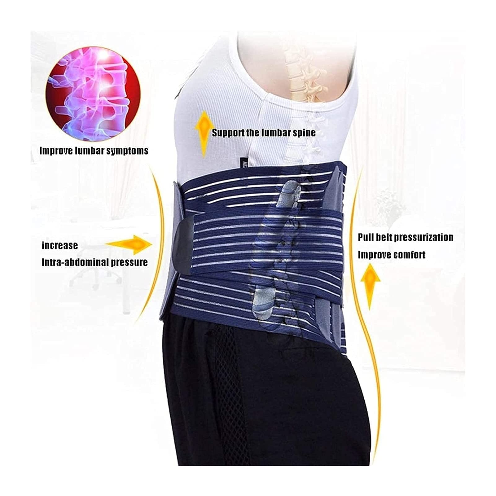 Soporte Lumbar para aliviar el Dolor Cinturón de Soporte Lumbar con 6 Tiras de Soporte para aliviar la ciática Estenosis espinal Escoliosis o Hernia de Disco ()