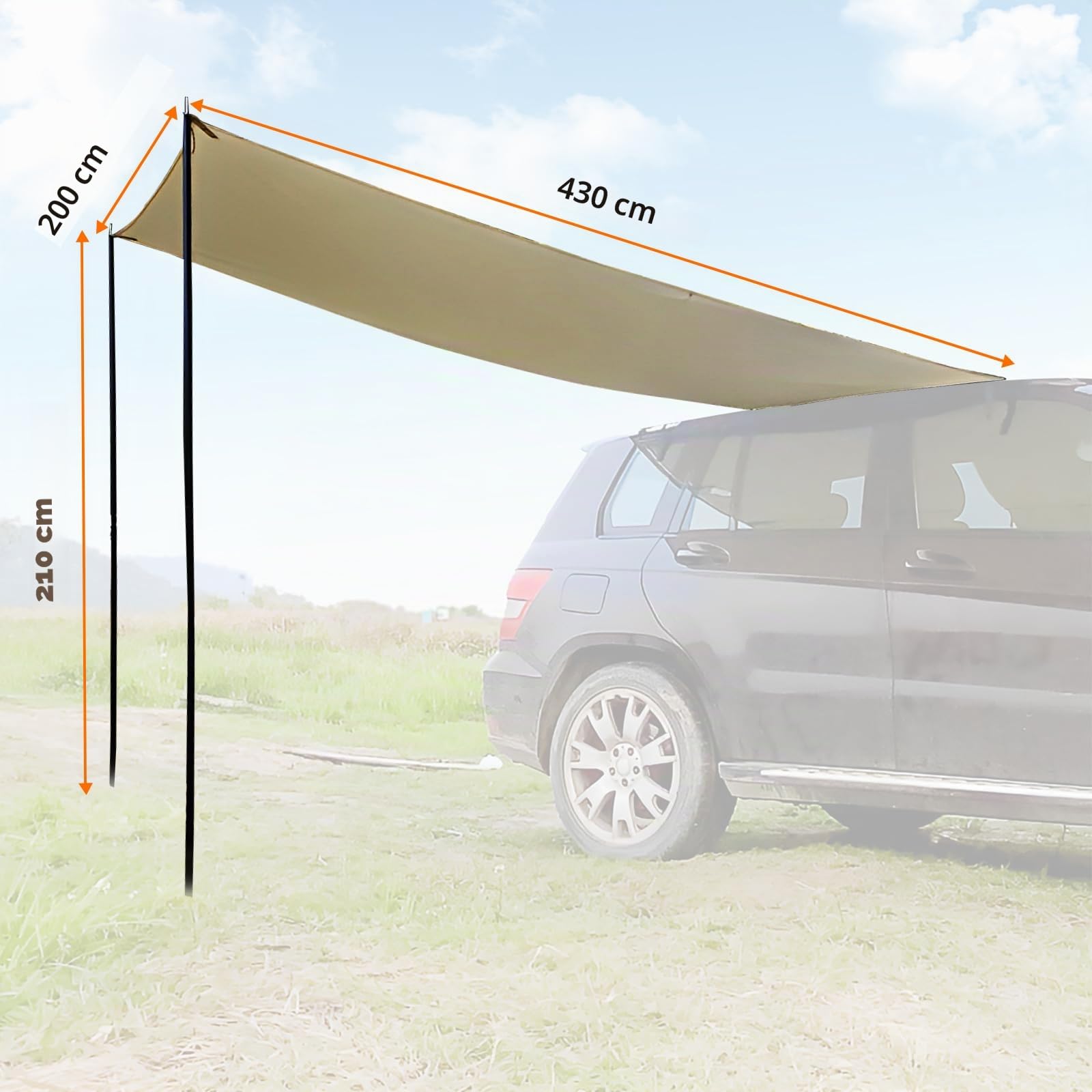 LIROPAU Auvent Caravane Travel, Motorhome Tarp avec 2 Piquets de Tente, 2 Ventouses, 4 Cordes à Vent, 4 Piquets de Sol pour Campeur, CampingCar, Van – 2 m (H) x 4,3 m (L)