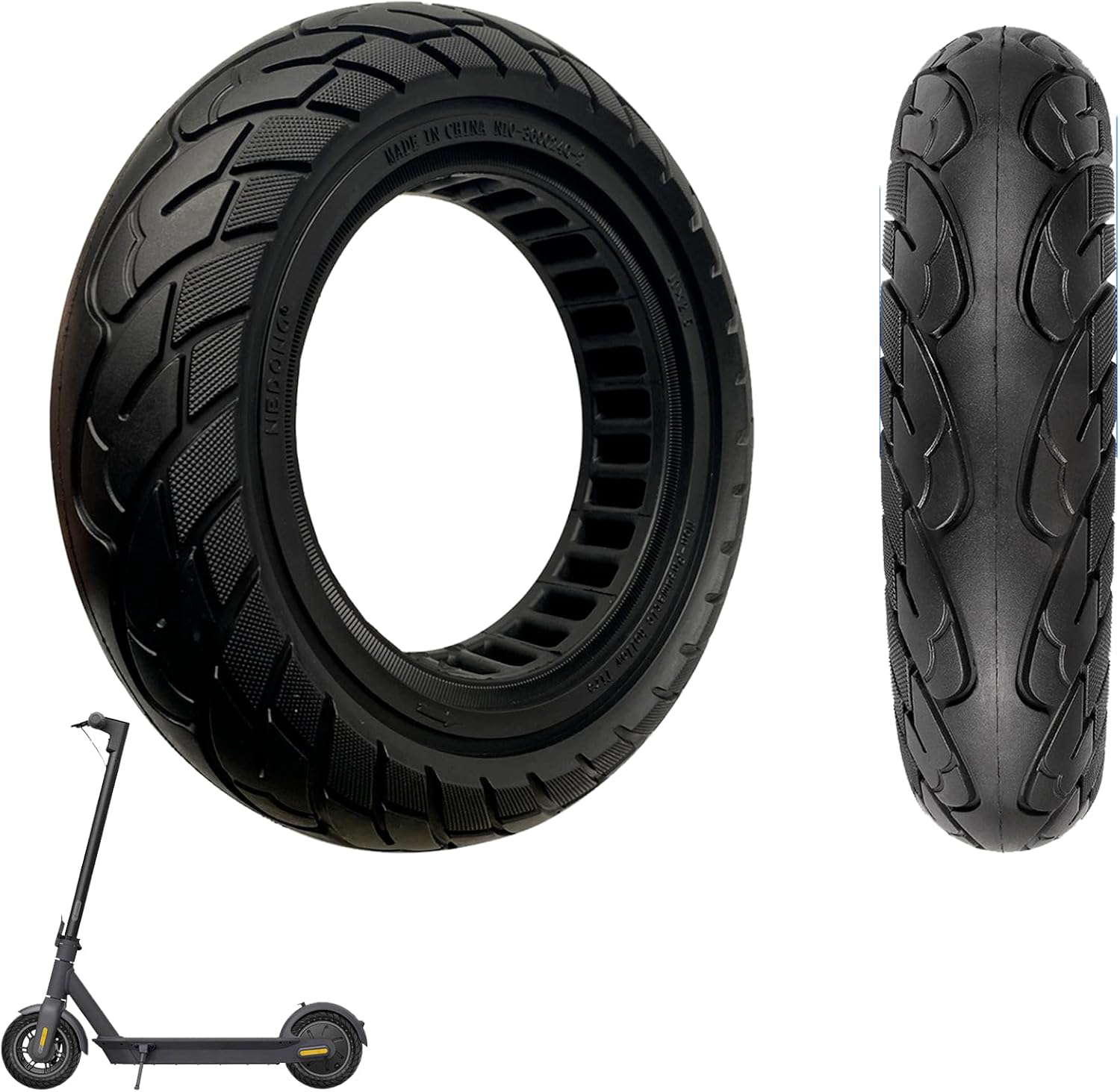 10x2.125/10X2 Inch Electric Scooter Solid Tire, 50/75-6.1 Replacement Tubeless Rubber Wheels for Gotrax G4/XR/V2/GXL V2& Segway Ninebot F25/F65& Hiboy S2 Pro& Xiaomi M365/Pro/Pro 1s/Pro 2–Black(1PCS)