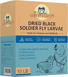 10lb Dried Black Soldier Fly Larvae Treat for Chickens More Calcium Than Mealworms,for Laying Hen,Wild Birds(10 Pound)