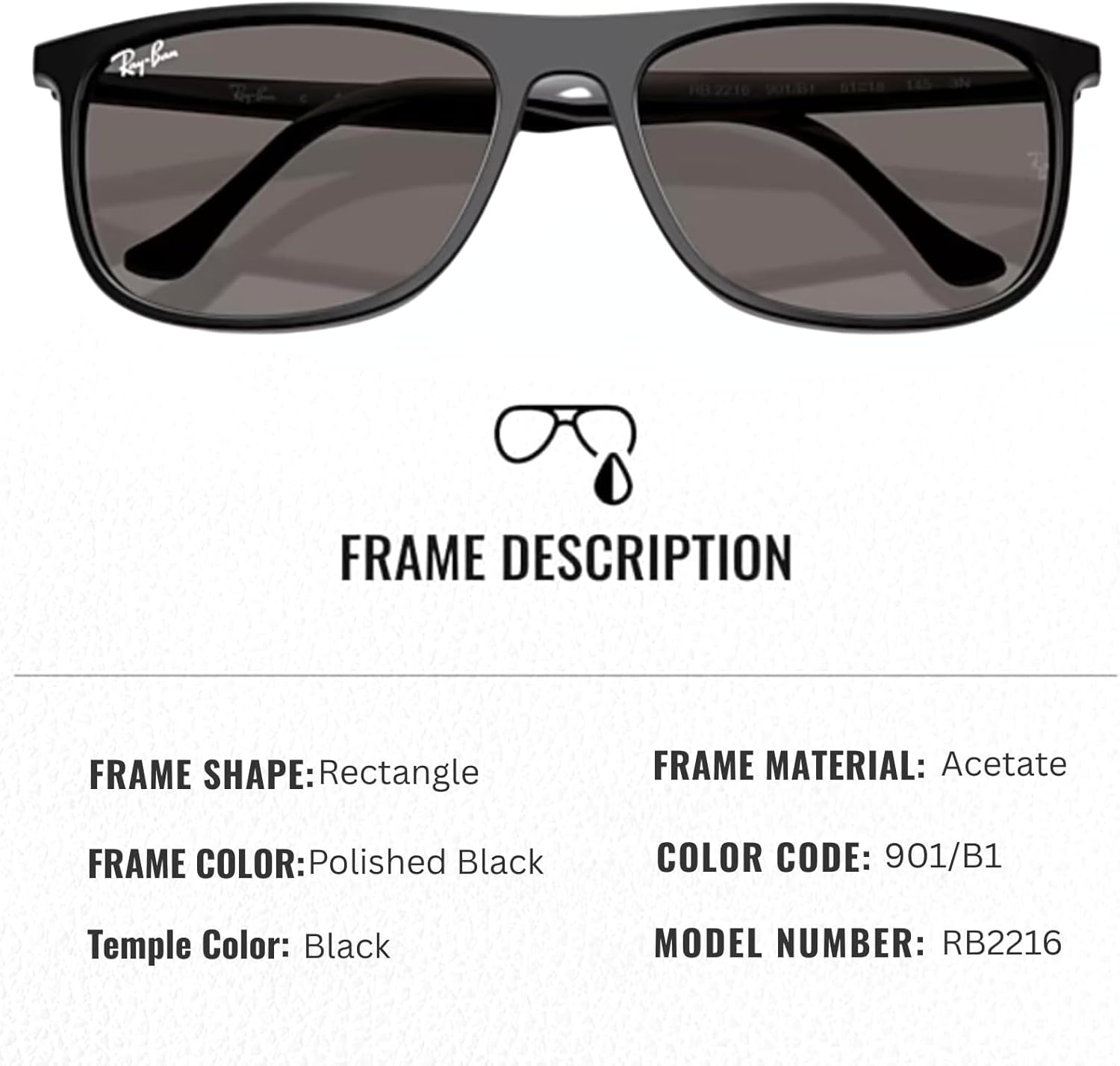 Ray-Ban RB2216 Rectangle Shaped Sunglasses for Men & Women with Official RAYBAN Eyewear Kit - Image 2