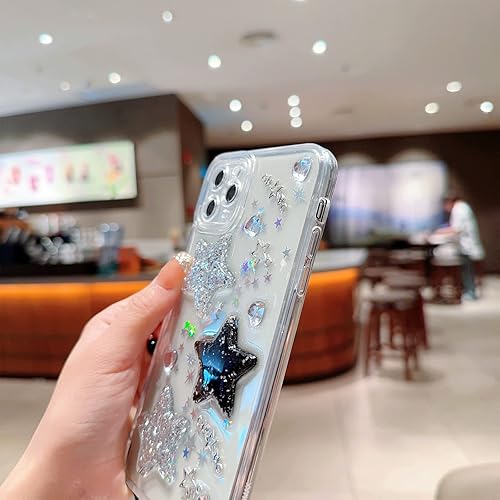 Miniatura 6 de Compatible con iPhone 11 Pro Max - Funda transparente con diseño de estrella con purpurina de perlas en 3D y pulsera de perlas, diseño de cadena