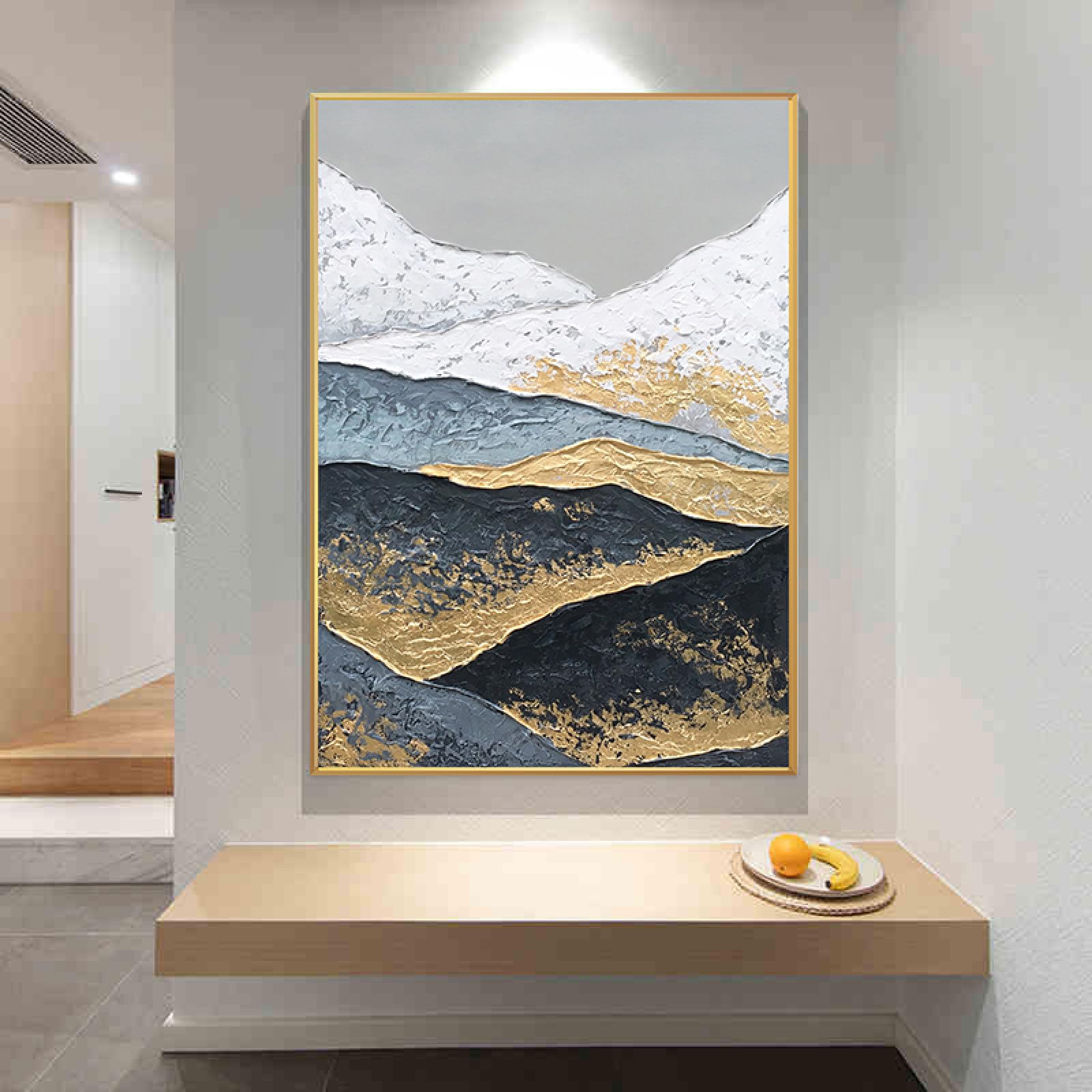 Peinture à l'huile de sommets de montagne dorés pour grand mur de bureau