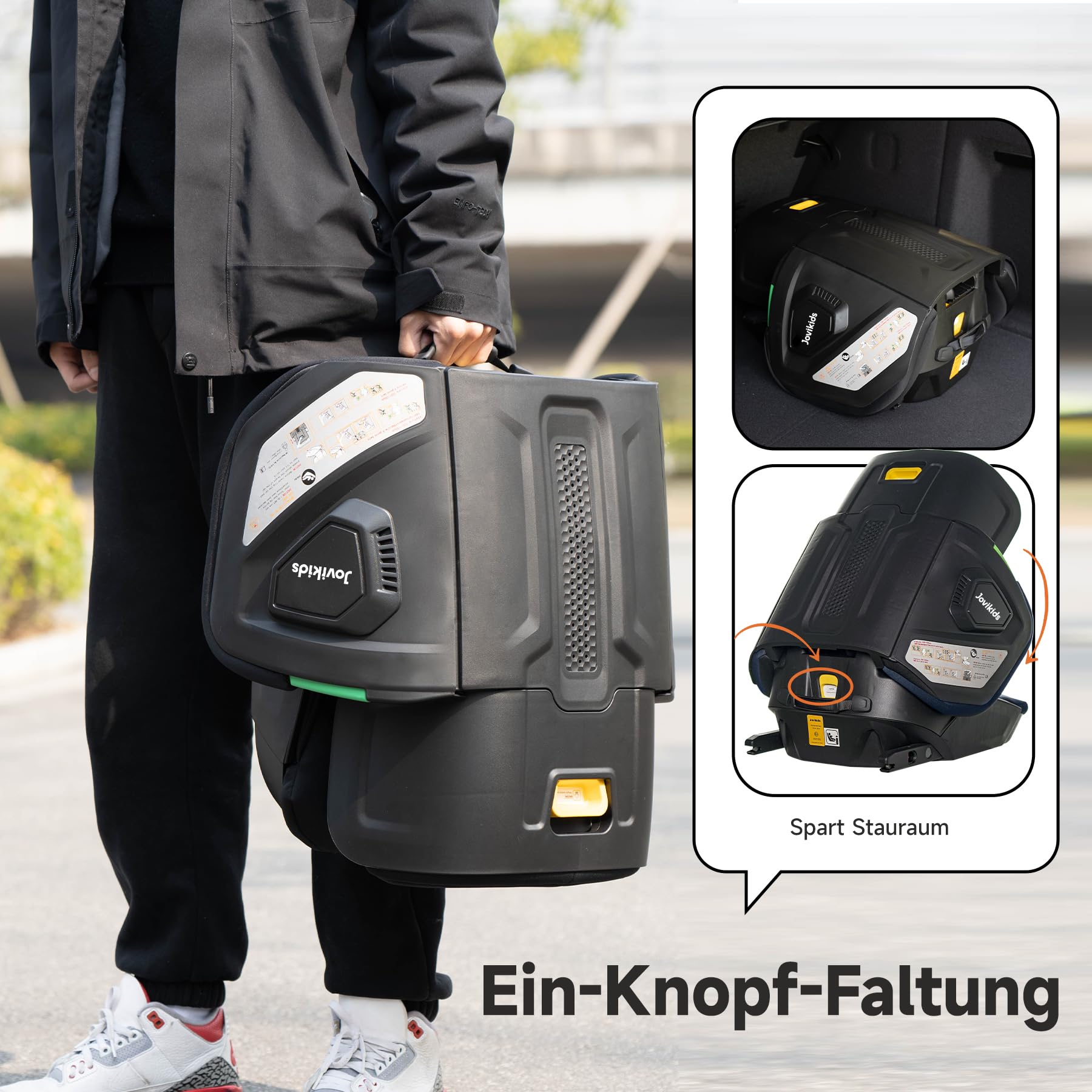 Jovikids Faltbar Kindersitz mit ISOFIX, i-Size R129 Kinderautositze ca. 3-12 Jahre (100-150cm), Kindersitzerhöhung mit Rückenlehne, Geeignet für Reisen (blau)