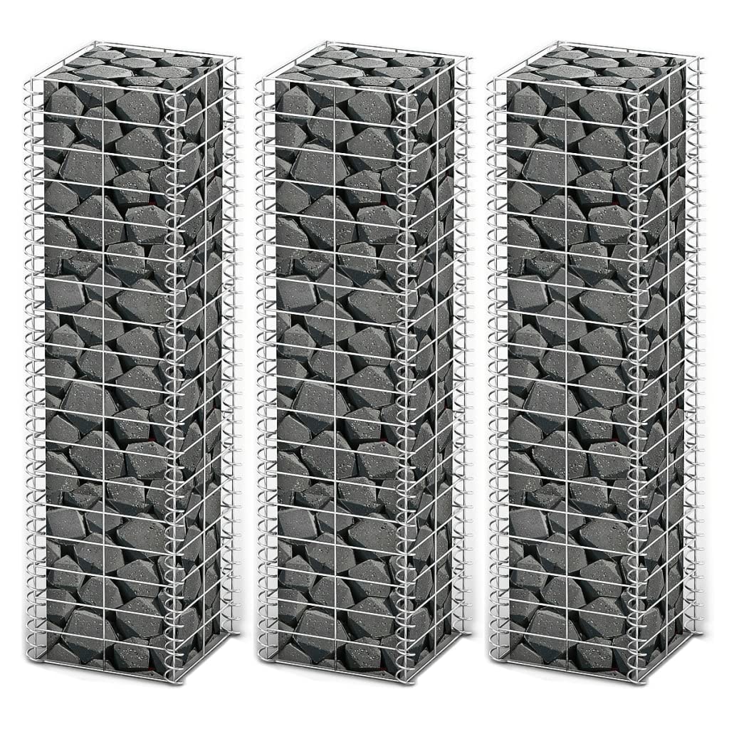 INLIFE Gabionen-Set 3-TLG. Verzinkter Draht 25×25×100 cm,9.1kg,141045