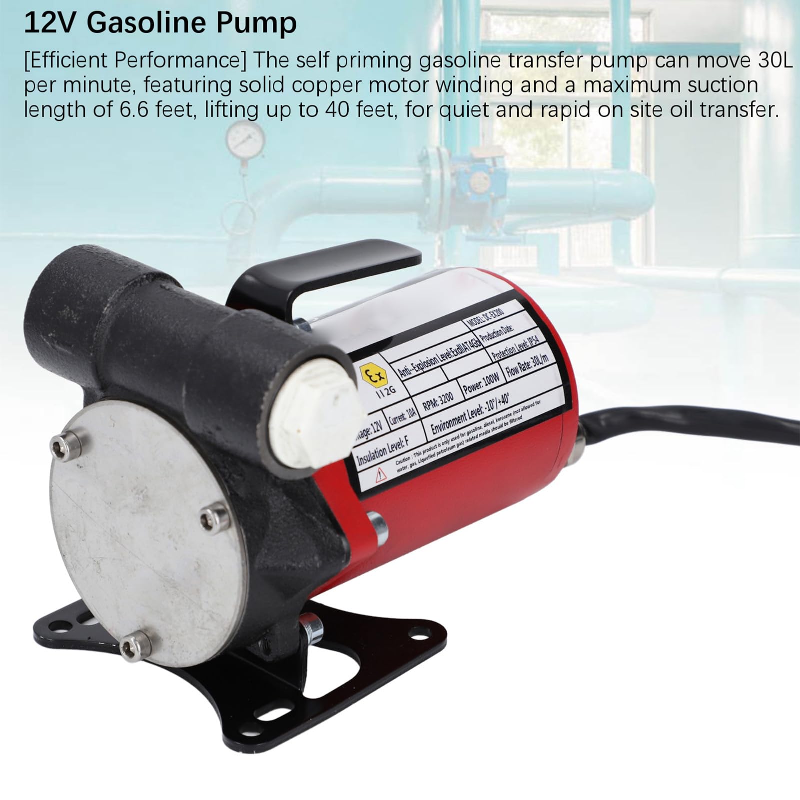 Bomba de transferencia de Combustibles 12 V 30 L/m con cuerpo de aleación de acero, bomba autocebante a prueba de explosiones para gasolina, aceite, queroseno para
