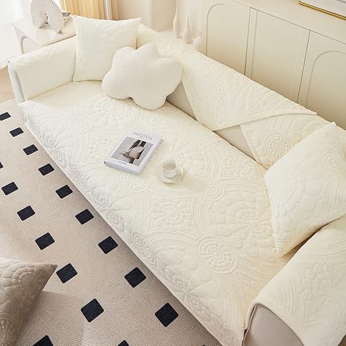 Miniatura 5 de vctops Fundas acolchadas con bordado circular bohemio para sofá, funda antideslizante para sofá seccional, funda de sofá de felpa súper suave,