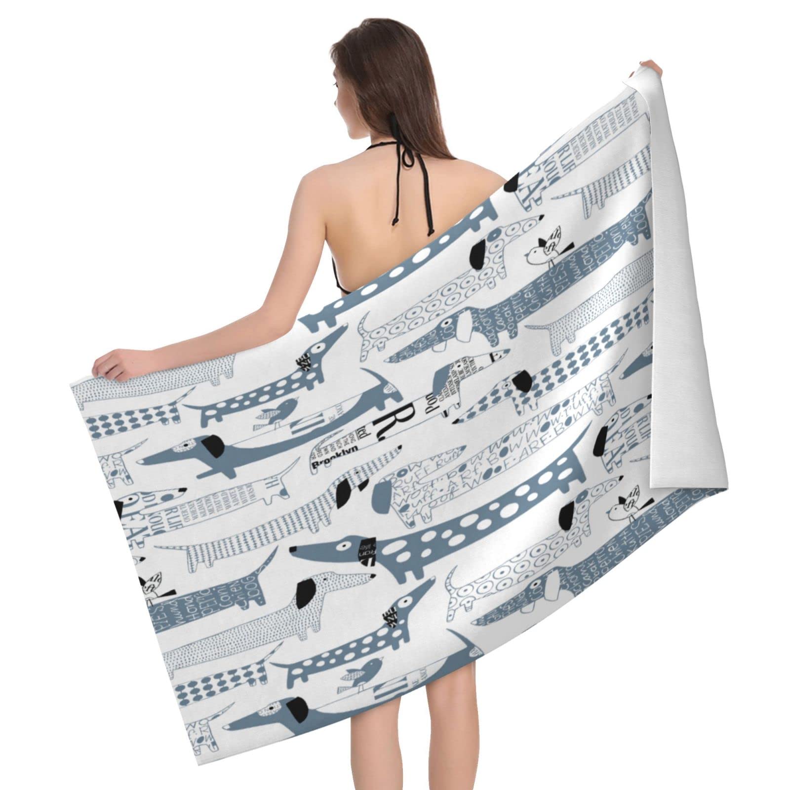 Lawenp Dachshund Beach Towel, Lightweight Sand Free Quick Dry Microfiber Absorbent Bath Towel for Kids, Adults, Swimming, Bath, Yoga, Pool, Travel, Camping 32"X52"