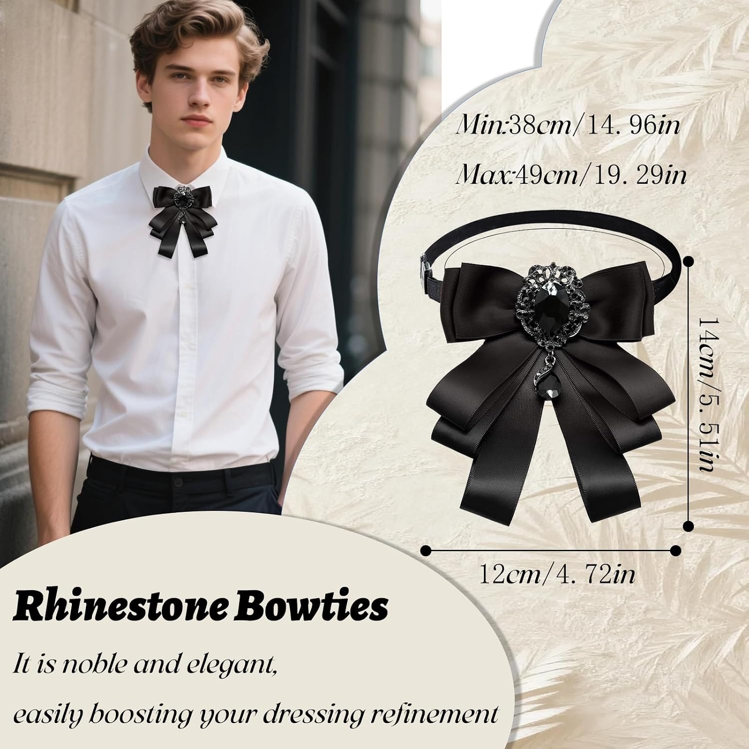 Rhinestone Bow Ties for Men Women, Adjustable Pre-Tied Mens Bow Tie Crystal Womens Bowties for School Wedding Banquet