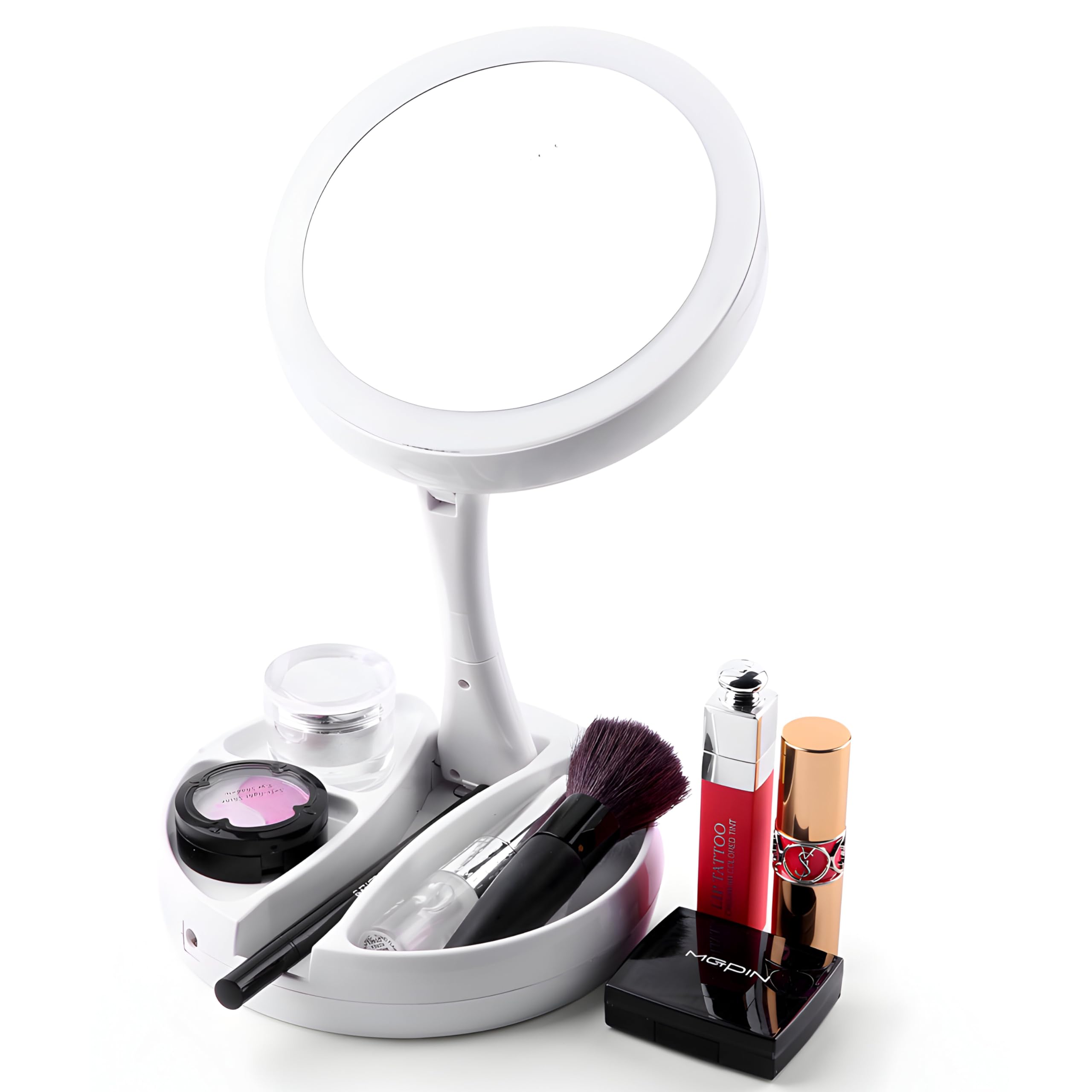 Retoo Specchio cosmetico a LED, girevole, illuminato, per trucchi e trucchi, per la casa e in viaggio, per trucchi e rasatura, specchio da pavimento