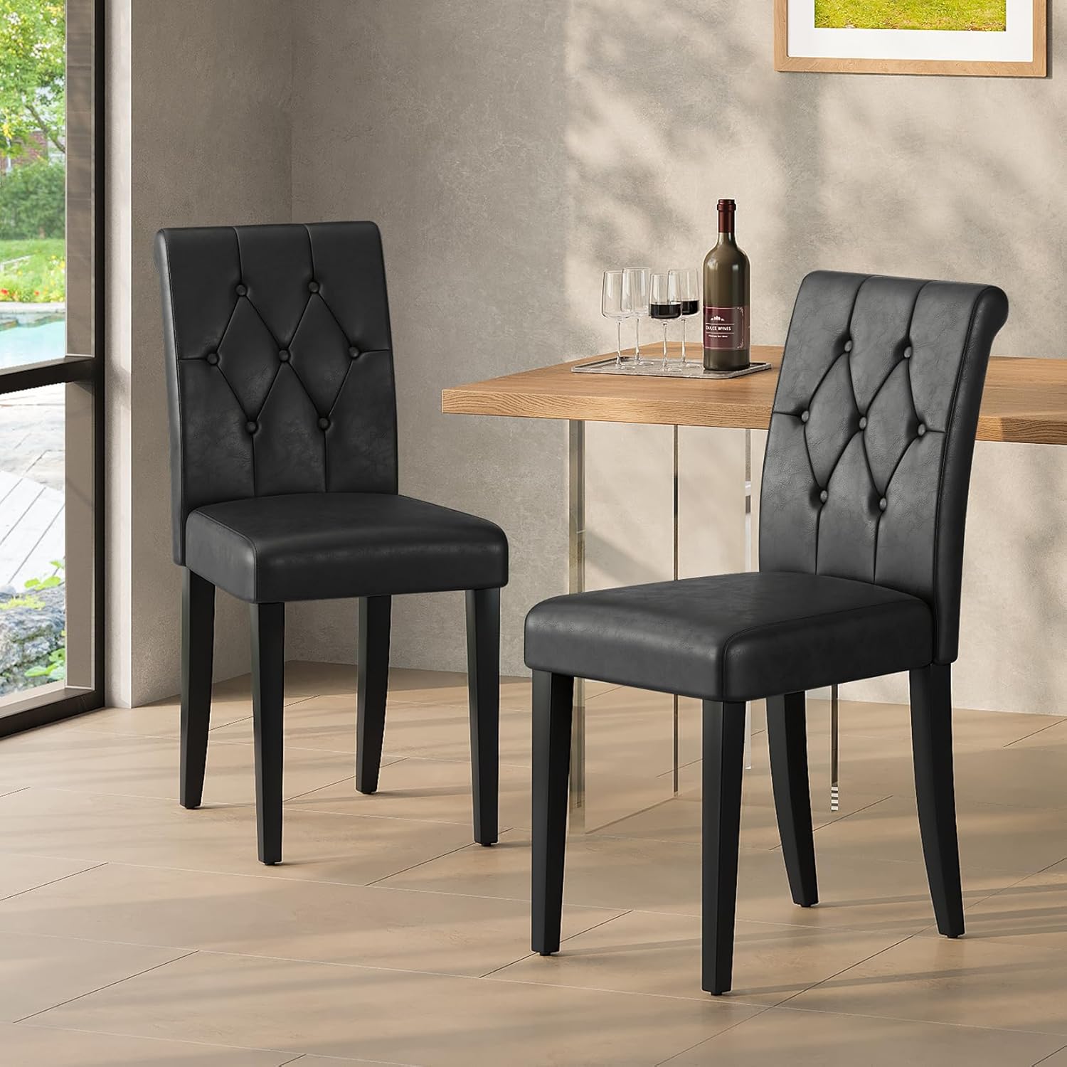 Upholstered Dining Chairs Set of 2 with Button Tufting