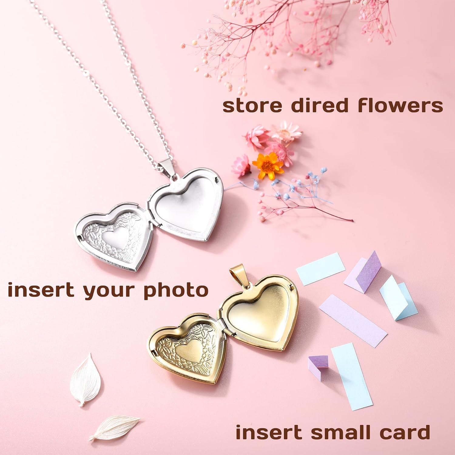 Personalized Heart Locket Necklace for Women with Picture Custom Inside Engraved Text Silver/Gold/Rose Gold Photo Locket Stainless Steel Memorial Gifts for Mom Daughter Grandmother