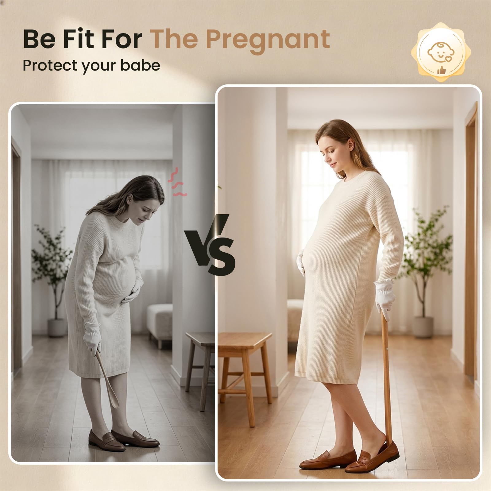 75 cm Chausse Pied Long Bois Magnétique avec Support Mural, Chausse Pieds Long Manche à Suspendre pour Personnes Âgées, Femmes Enceintes, Chausse-pieds en Hêtre Hygiénique