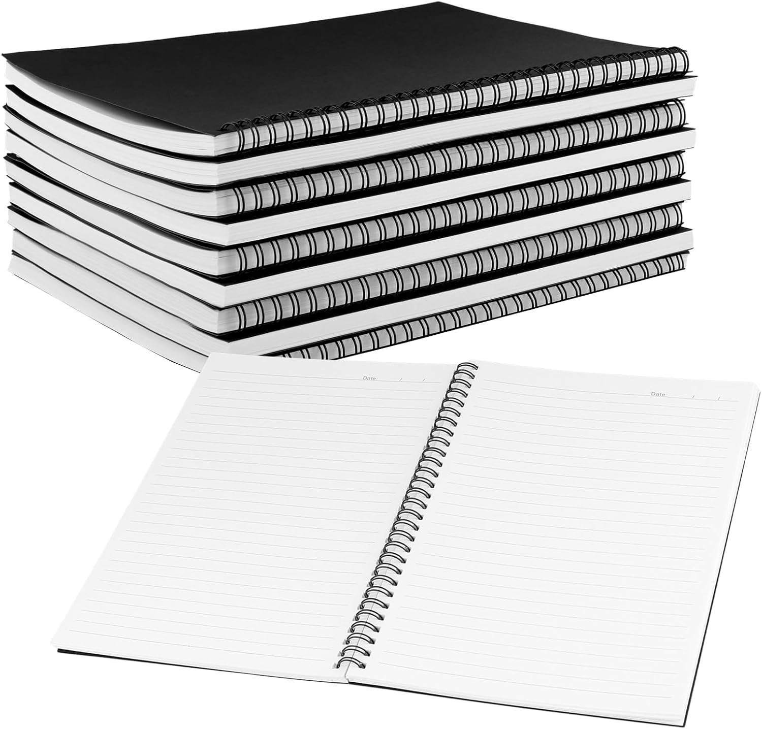 10 Pack B5 Lined Spiral Notebook, Black Card Cover Notebook, 80 Sheets/160 Pages Paper Notebook for Business Office Note Taking
