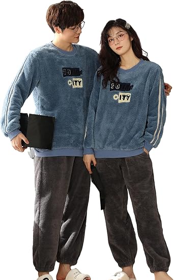 Amazon ジュタオピン ペアパジャマ 冬 ペアルック パジャマ メンズ もこもこ ルームウェア カップル パジャマ 秋冬 ペア パジャマ 長袖 ルームウェア ペア モコモコ カップル お揃いパジャマ ペア プレゼント レディース M L Ll 3l ブルー パジャマ 通販