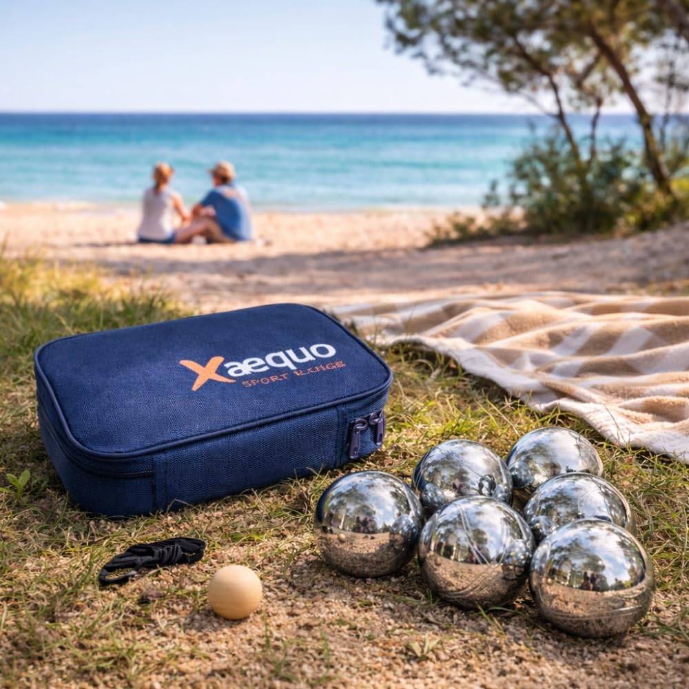SHOP-STORY Jeu de Pétanque en Métal – 6 Boules avec Housse de Transport, Cochonnet et Cordon de Mesure – Loisirs Extérieurs