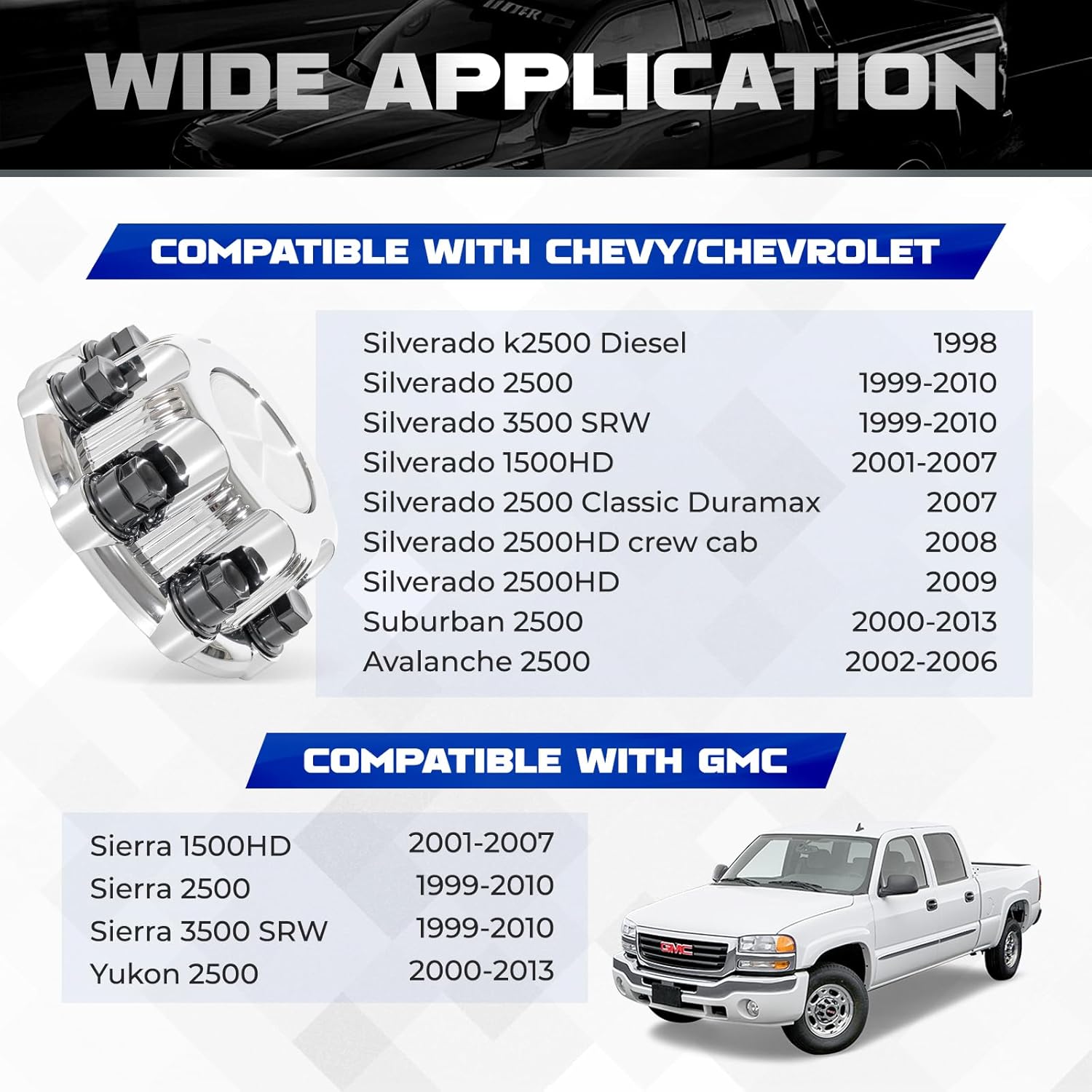 Chrome Wheel 8 Lug Chevy Center Caps Compatible with Select 16 Inch Van & Truck Rim Wheels - Replacement 15039489, 15039488, 9597169, 9597170 Rim Hub Cover, Set of 4, Silver