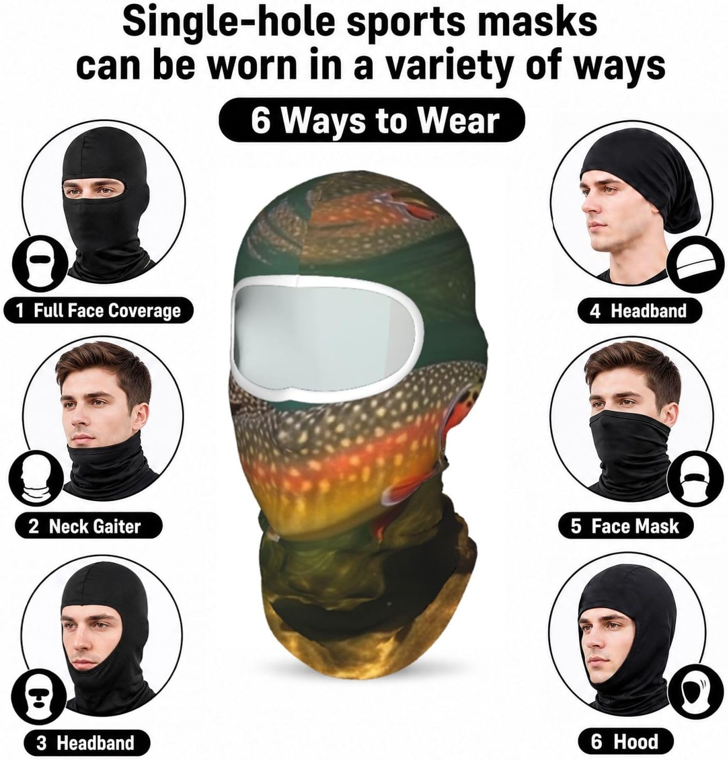Brook Trout Fly Fishing Balaclava Ski Mask for Men Women Full Face Mask Breathable Head Cover for Outdoor