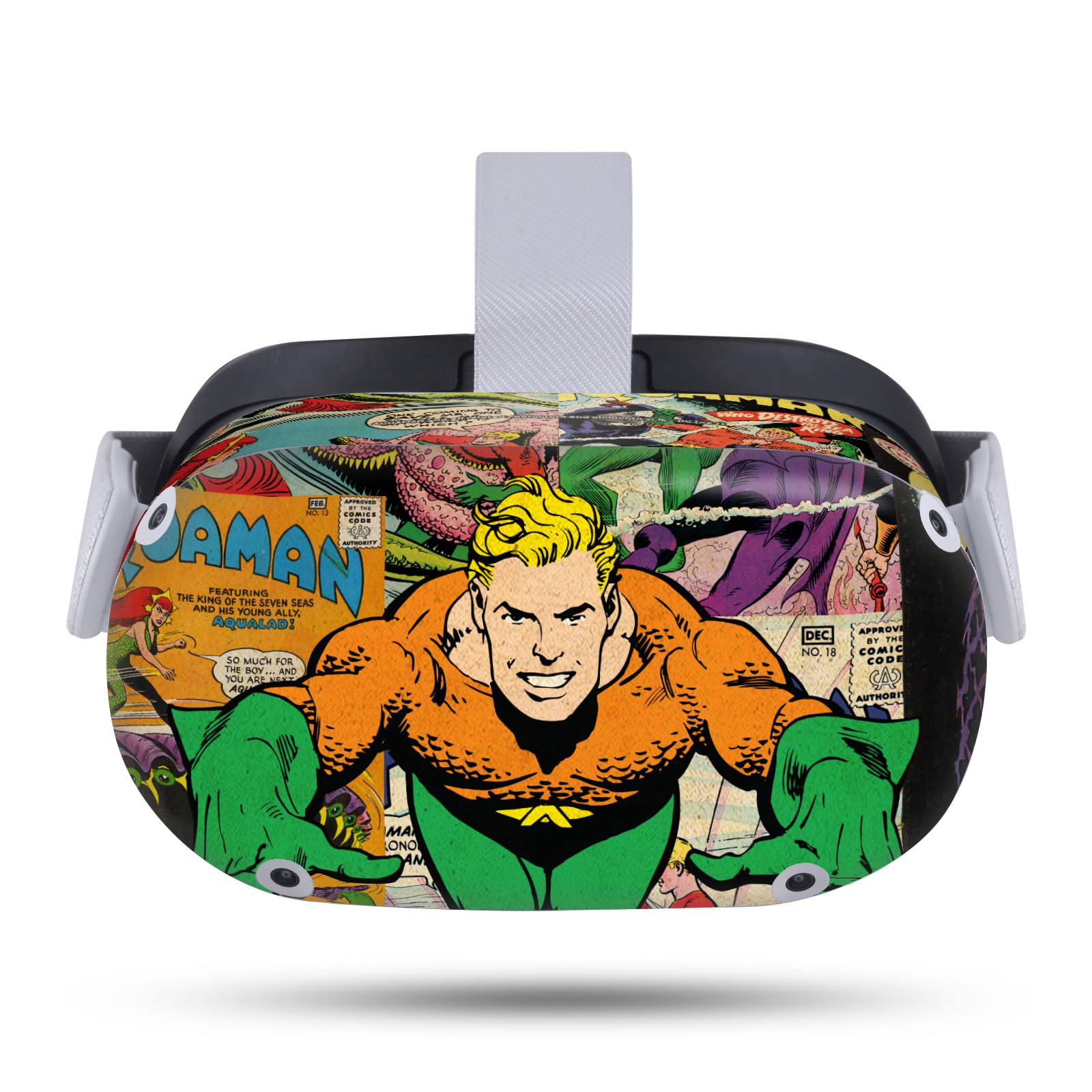 Head Case Designs Officially Licensed Aquaman DC Comics Character Collage Comic Book Cover Vinyl Sticker Skin Decal Cover Compatible with Meta Quest 2