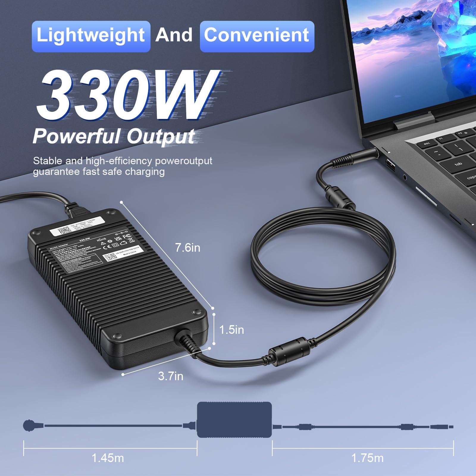 shefor Alimentatore 330w 19,5 V 16,9 A per DELL Alienware M17 M18X X17 X51 Area-51m G15 G16 5530 7630 7620 DA330PM190 LA330PM190 DA330PM111 LA330PM160 19.5V 16.92A Caricatore PC Portatile