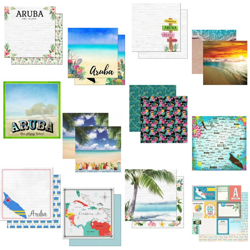 Custom Bundle - 12 Aruba Travel Vacation Themed 12" x 12" Scrapbook Papers - Various Brands