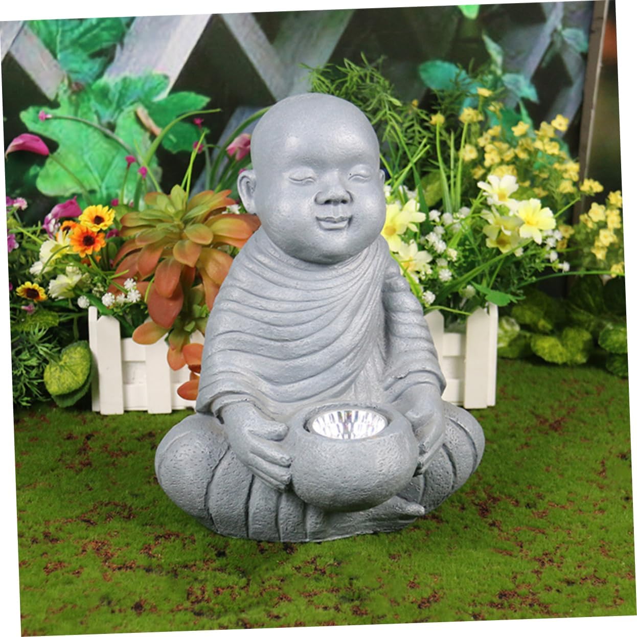 KESYOO Solar Powered Monk Figurine Light Resin Garden Solar Lamp Outdoor Decorative Statue for Patio Lawn Landscape Lighting