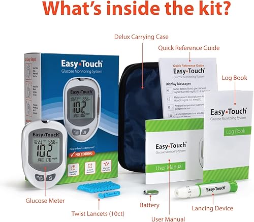 Miniatura 2 de EasyTouch Sistema de monitoreo de glucosa con 3.3 ft, 10 lancetas giratorias, 1 dispositivo de punción