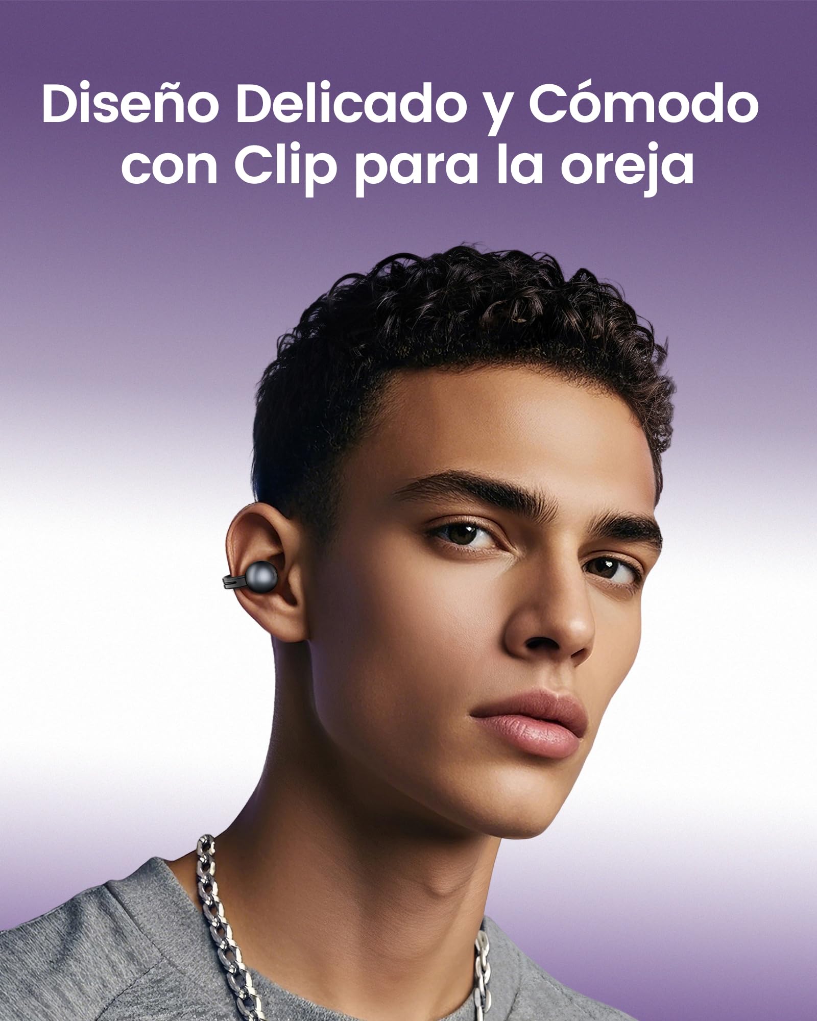 mojawa StarClip Auriculares Inalámbricos de Clip Abierto, Sonido Panorámico 4D, Ajuste Ligero y Seguro, Micrófono con Cancelación de Ruido, Resistentes al Agua IP54 para Deporte y Uso Diario, Plata