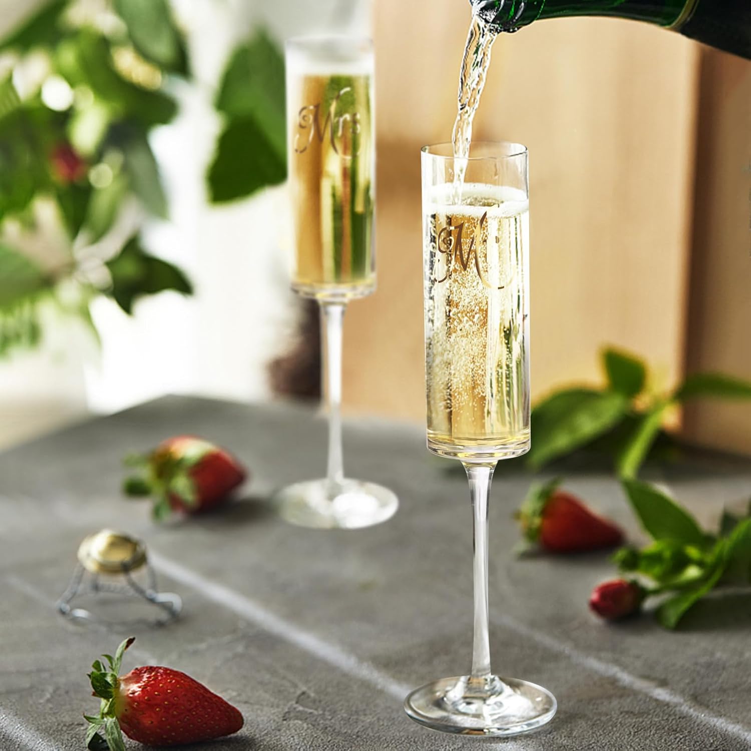 Topsky Mr & Mrs Crystal Champagne Flutes set of 2,Bride & Groom Toasting Glass,Modern & Elegant,Unique Gifts for Wedding, Anniversary,Engagement,Christmas, Birthday,7oz - Image 7