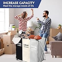 Vista 3 de Cesta de lavandería grande de 180 L, cesta de lavandería independiente, cesta de ropa alta plegable con asas para ropa sucia en el dormitorio