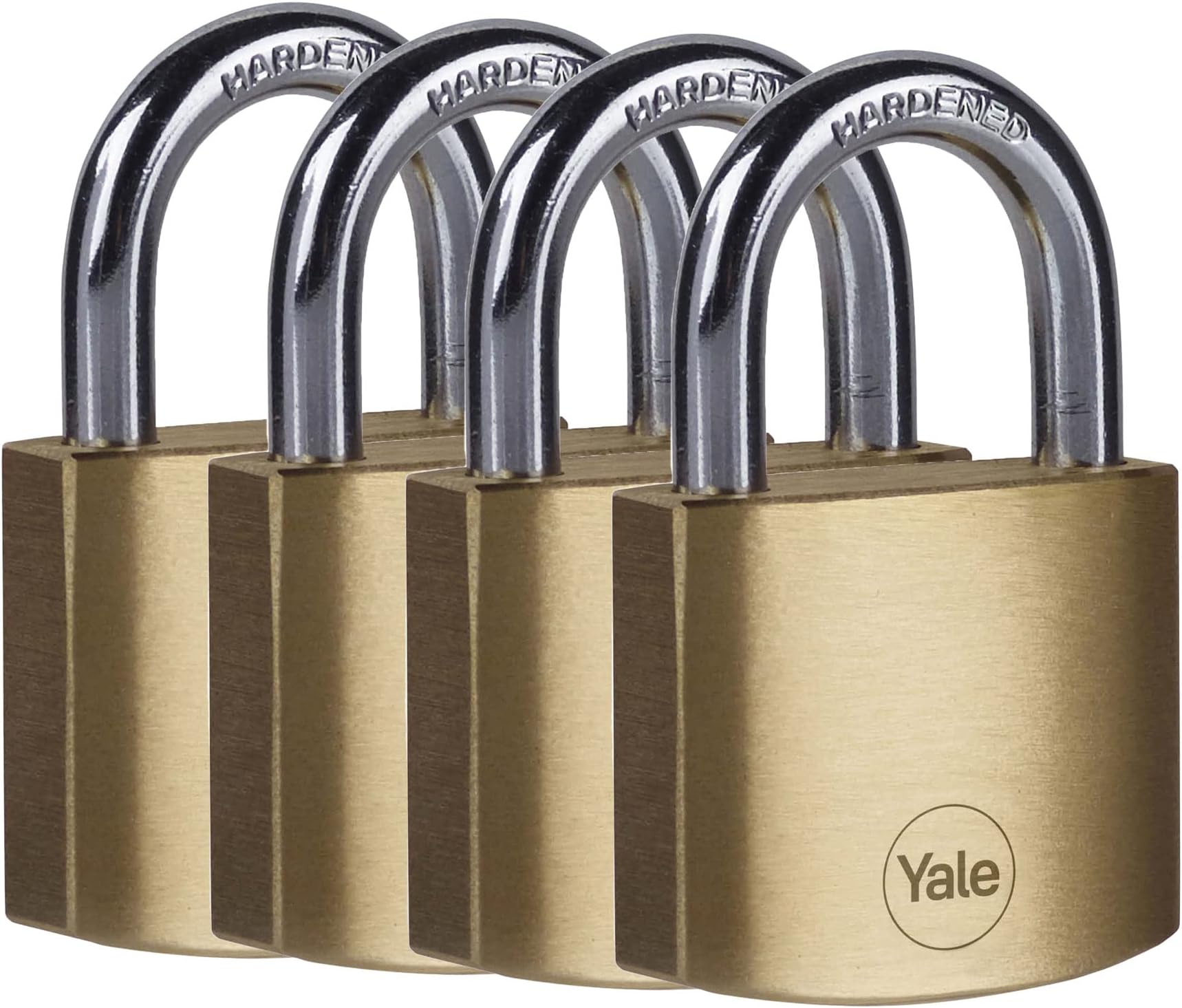 Y110B/40/122/4 Standard Security 40mm Brass Padlock, Pack of 4 - Open Hardened Steel Shackle - 4 keyed Alike Keys