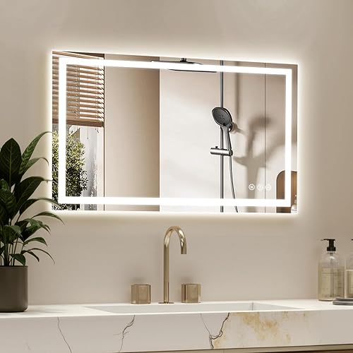 Miniatura 29 de Espejo de baño LED de 40X30 con luces, antiniebla, retroiluminado + iluminado frontal, espejo de tocador de baño iluminado para pared, función