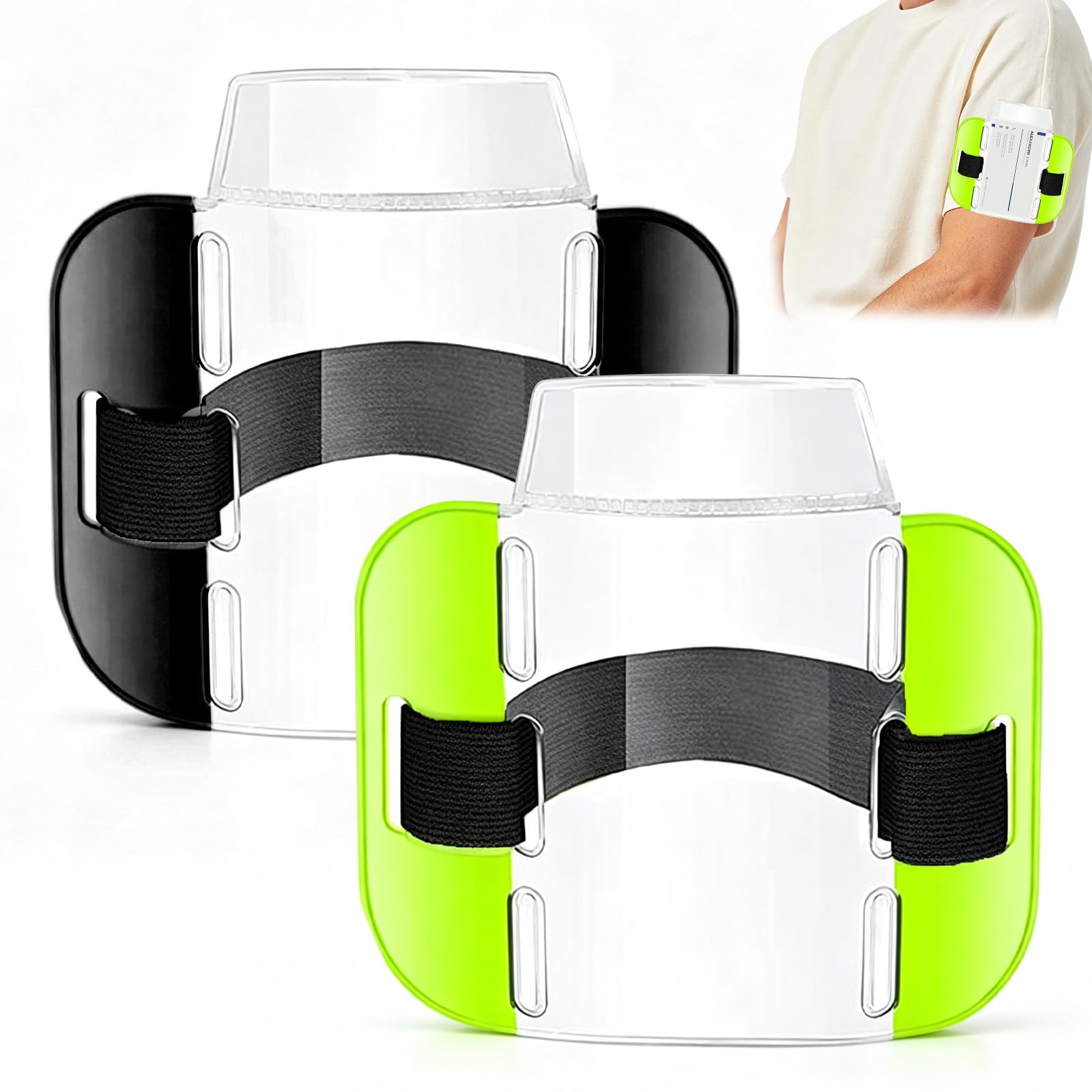 2 Pcs Hi Vis SIA Armband Badge Holder, Adjustable Strap ID Card Holder, Fluorescent Green High Visibility Armband for Security Staff, Guards, Doormen, Warehouse & Factory Workers