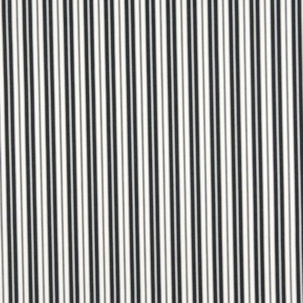 Black Ticking Striped Indoor Outdoor Marine Upholstery Fabric by The Yard - SKU: Mikah Midnight