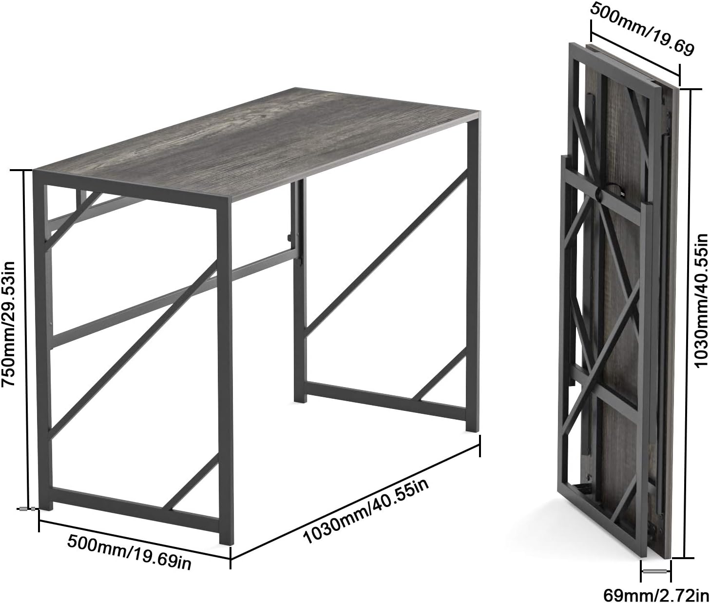 Elephance 40" Folding Computer Desk No Assembly Needed Foldable Small Home Office Desk Study Writing Desk Gaming Table for Small Space : Home & Kitchen