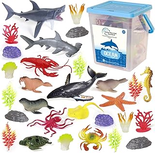 BIWASE Ocean Sea Animal Figure Toys for Kids, GRS Friendly Recycled Realistic Toys Including Shark, Whale, Corals, Seagrass etc,for Toddler, Boys & Girls Ages 3-8