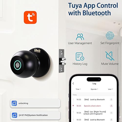 Miniatura 5 de Cerradura de puerta inteligente de entrada sin llave para dormitorio, hogar, oficina de apartamentos, control de aplicación (negro mate)