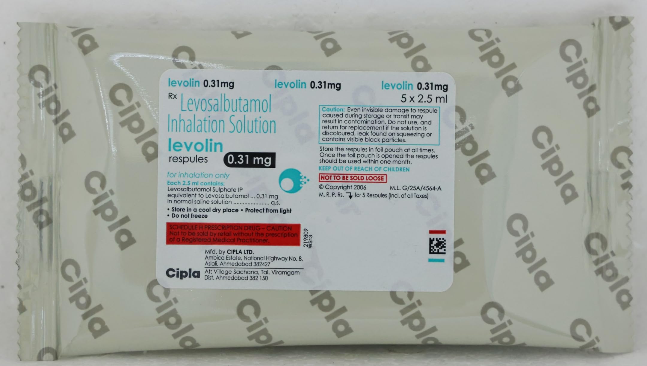 Levolin 0.31 mg - Sachet of 2.5 ml Respule