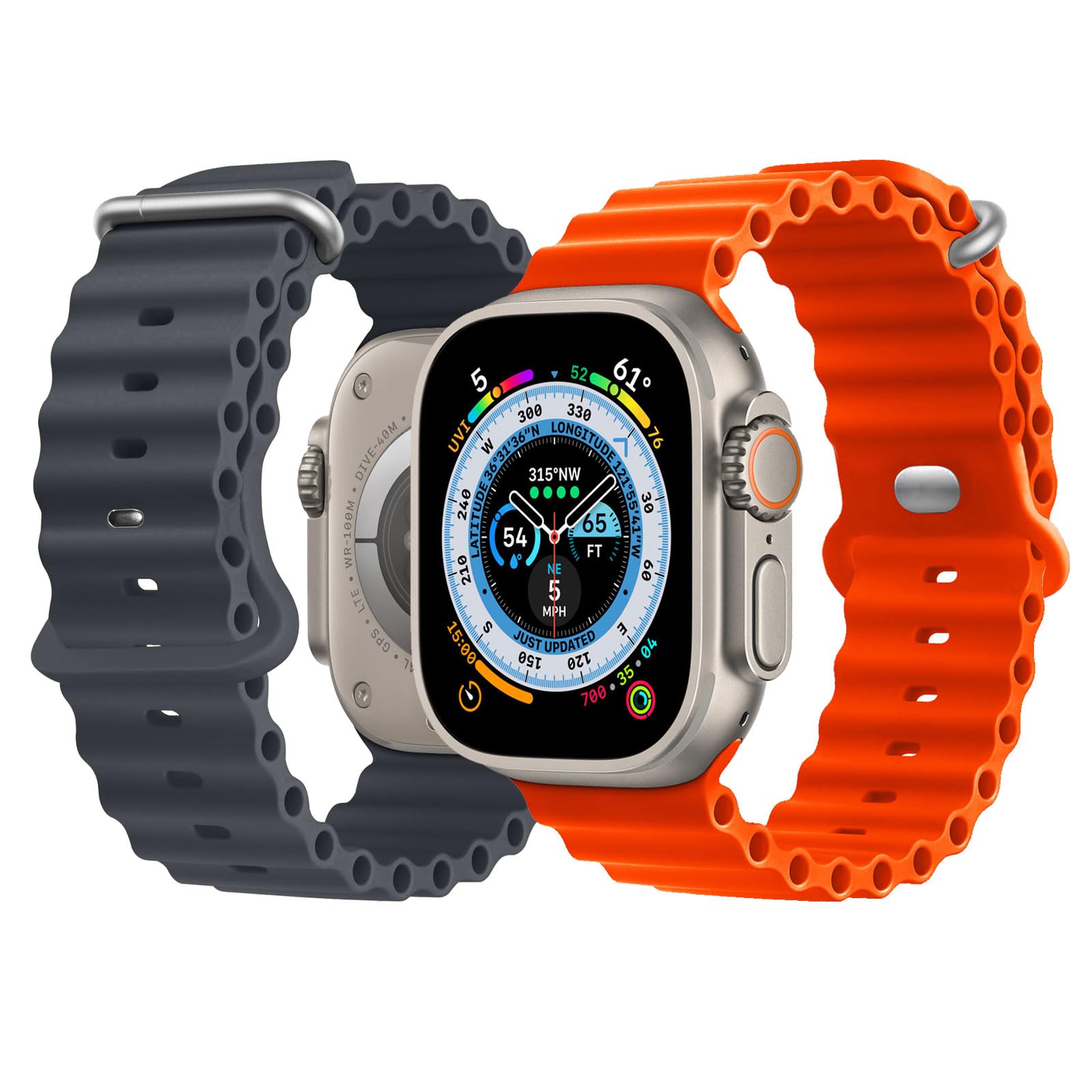 2 Pack Ocean Strap Compatible with Apple Watch Ultra 3 2 1 49mm 46mm 45mm 44mm, Sport Band for iWatch Series 11 10 9 8 7 6 5 4 3 2 1 SE3